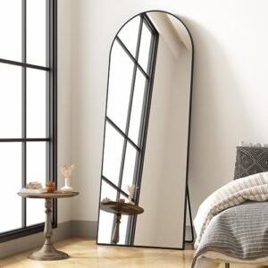 Full Length Arched Floor Mirror with Stand, 64"x21" Framed Mirror for Living Room, Bedroom, Entryway and Dressing