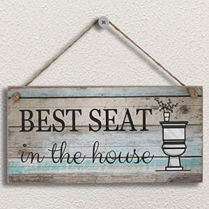 Funny Bathroom Wall Decor Sign, Farmhouse Rustic Bathroom Decorations Wall Art, 12" by 6" Best Seat Wood Plaque