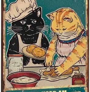 Funny Black Cat Sign Kitty Biscuits You Need We Knead Cat Retro Sign Vintage Decor For Home Office 8 X 12 Inch