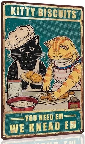 Funny Black Cat Sign Kitty Biscuits You Need We Knead Cat Retro Sign Vintage Decor For Home Office 8 X 12 Inch