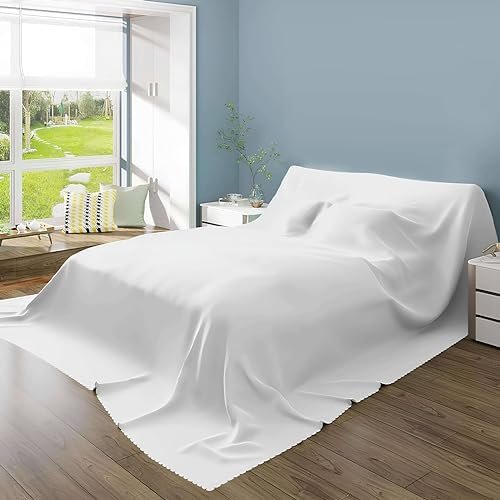 Furniture Dust Cover for Bed Flat Sheets King Size, Mattress Protector Cover Flat Bed Sheets, Breathable Furniture Protector Cover for Bed, Washable-Light Grey-300x240cm(118x94in)