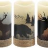 GenSwin Flameless Flickering Led Candles with Hemp Rope and 6H Timer, Battery Operated Set of 3 Real Wax Pillar Rustic Candles Warm Light with Deer, Moose, Bear Decals Decor Christmas Home(D3 x H6)