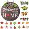 GopsoodInterchangeable Welcome Sign for Front Door with 4 Seasonal Wreaths and 14 Changeable Icons，Farmhouse Porch Decor，Seasonal wooden walls mark home decor