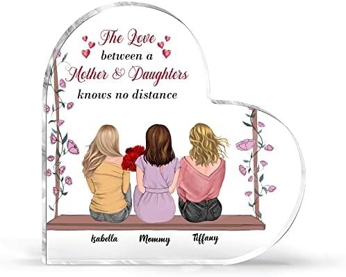 Gossby Personalized Heart-shaped Mom Acrylic Plaque - Custom Birthday Mothers Day Gift For Mom With Design, Name - Daughter Mom Gifts - Transparent Mothers Day Desktop Home Decors - 2 Daughters