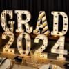 Graduation Party Decorations 2024 - 8 LED Marquee Light Up Letters “GRAD 2024” - Class of 2024 Graduation Decor for Kindergarten Preschool High School College Wall Table Ornaments Party Supplies