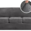 H.VERSAILTEX 4 Pieces Thick Velvet Sofa Covers Couch Covers for 3 Cushion Couch Sofa High Stretch Slipcovers Furniture Protector Form Fit Luxury Couch Cover for Dogs Width Up to 90 Inch(Sofa,Grey)