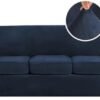 H.VERSAILTEX Modern Velvet Plush 4 Piece High Stretch Sofa Slipcover Sofa Cover Furniture Protector Form Fit Luxury Thick Velvet Sofa Cover for 3 Cushion Couch Width Up to 90 Inch (Sofa,Navy)