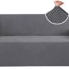 H.VERSAILTEX Stretch Sofa Covers for 3 Cushion Couch Covers Sofa Slipcovers for Living Room Feature Thick Checked Jacquard Fabric with Elastic Bottom, Sofa Large - Grey