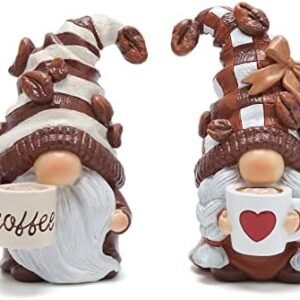 Hodao 2PCS Coffee Gnomes Figurines - Swedish Tomte Elf Dwarf Decor for Bar, Home, Gifts