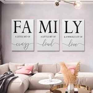 Home Family Wall Decor, Set of 3 Inspirational Canvas Prints Black and White Framed Canvas Art Paintings Wood Wall Decoration for Dining Room Bedroom Living Room 12"x16"