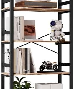 IRONCK Bookshelves and Bookcases, 31.5in Wide Shelf 5-Tier Ladder Shelf 110lbs/shelf Vintage Industrial Style Bookcase for Bedroom Living Room Home, Rustics Brown