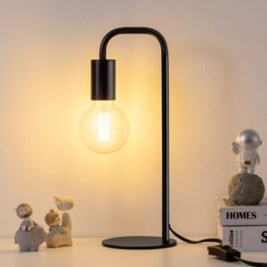 Industrial Table Lamp for Bedroom, Bed Side Table Lamps for Nightstand with Wire Switch, E26 Socket Base, Modern Nightstand Lamp for Living Room, Reading, Office, Bulb Not Included