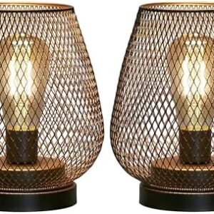 JHY DESIGN Set of 2 Metal Cage LED Lantern Battery Powered Cordless Accent Light with LED Great for Weddings Parties Patio Events for Indoors Outdoors