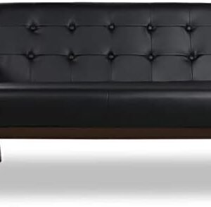 JIASTING Mid-Century Modern Solid Loveseat Sofa Upholstered Faux Leather Couch 2-Seat Wood Armchair Living Room/Outdoor Lounge Chair,50”W Black