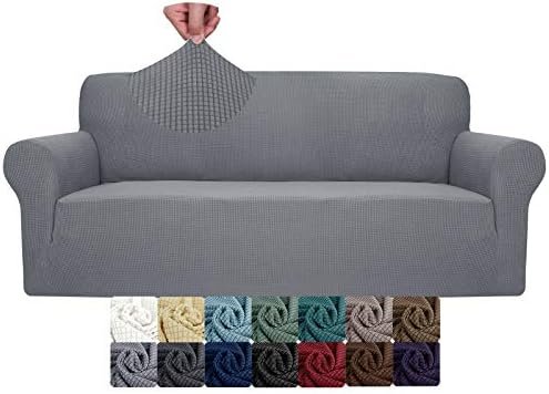 JIVINER High Stretch Couch Covers for 3 Cushion Couch 1-Piece Jacquard Sofa Slipcovers Fitted Washable Sofa Covers with Elastic Bottom Furniture Protector for Kids Pets (Sofa, Light Gray)