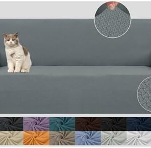 JIVINER Super Stretch 1 Piece Sofa Covers for 3 Cushion Couch Newest Jacquard Non Slip Sofa Slipcovers Thick Couch Covers for Pets Furniture Protector with Elastic Bands (Sofa, Light Gray)