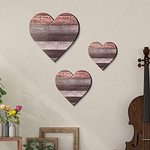 Jetec 3 Pcs Heart Shaped Wood Sign Buffalo Plaid Decor for Kitchen Bedroom Bathroom Living Room Wooden Heart Wall Sign Rustic Hanging Plaque Christmas Decor, 3 Sizes (Red Brown Wood Grain)