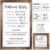 KIBAGA Farmhouse Bathroom Decor Set of 2 - Funny Interchangeable Wall Signs That Will Bring a Good Laugh To Your Bathroom - Rustic Wooden Picture Frames with Unique Sayings Are Perfect For Your Home