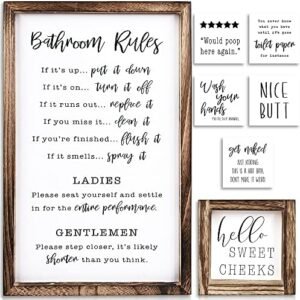 KIBAGA Farmhouse Bathroom Decor Set of 2 - Funny Interchangeable Wall Signs That Will Bring a Good Laugh To Your Bathroom - Rustic Wooden Picture Frames with Unique Sayings Are Perfect For Your Home