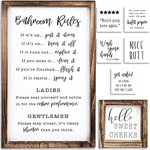 KIBAGA Farmhouse Bathroom Decor Set of 2 - Funny Interchangeable Wall Signs That Will Bring a Good Laugh To Your Bathroom - Rustic Wooden Picture Frames with Unique Sayings Are Perfect For Your Home