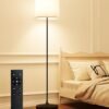 LED Floor Lamp for Living Room,Dimmable Standing Lamps with Lampshade and LED Bulb,Custom Color Temperature Tall Lamp for Bedroom with Foot Switch and Remote,Black Pole Lamp for Kid Room