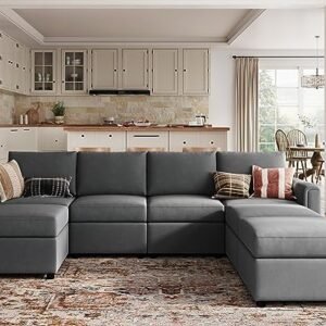 LINSY HOME Modular Sofa, Sectional Couch U Shaped Sofa Couch with Storage, Memory Foam, Modular Sectionals Sofa with Ottomans, 7 Seat Sofa with Chaise for Living Room, Dark Grey