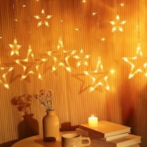 Large Star Moon Curtain String Lights- 11.5FT Ramadan Eid Decorations for Home, Ease of Untangle, 8 Modes USB Remote Control, Curtain Fairy String Lights for Window Patio Wall Bedroom Wedding Decor