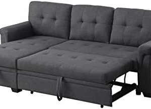 Lilola Home Linen Reversible Sleeper Sectional Sofa with Storage Chaise, Dark Gray