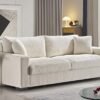 Luxe Corduroy Sofa with 2 Toss Pillows, Spacious and Comfortable 3 Seater Couch for Modern Living Room, Ideal for Entertainment and Cozy Moments, 89" Wide, Beige