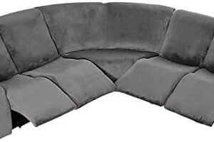 MINGPINHUIUS 7 Piece Velvet Stretch Recliner Corner Sofa Cover L Shape Sectional Couch Covers Soft Elastic Sofa Slipcover Furniture Protector for Living Room (Grey, 5 Seat Recliner Cover)