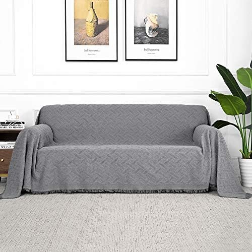 MYSKY HOME Couch Cover Sofa Covers for 3 Cushion Couch Sofa Protector Sectional Sofa Couch Cover for Pets Sofa Throws Living Room Geometrical Sofa Slipcovers for Dogs (XX-Large, 91" x 134", Grey)