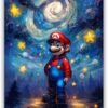 Mario Wall Art Poster – ( 12 x 16 inch ) Unframed - Van Gogh Starry Night Style Gaming Poster, Posters for Gamer Room, Boys Room Decor, Gamer Room Decor Wall Art, Mario Room Decor for