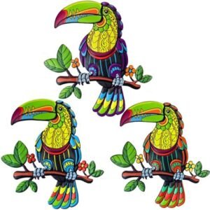 Metal Bird Wall Art Decor-9.8 inches Outdoor Tropical Decoraions Metal Toucan Hanging for Backyard Garden Patio Fence,Gift for Family Friends(3 Pack)