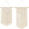 Mkono 2 Pcs Macrame Wall Hanging Boho Wall Art Decor Woven Chic Bohemian Room Decor for Bedroom Nursery Living Room Dorm Apartment, Small Size 13" L x 10" W and 16" L x 10" W