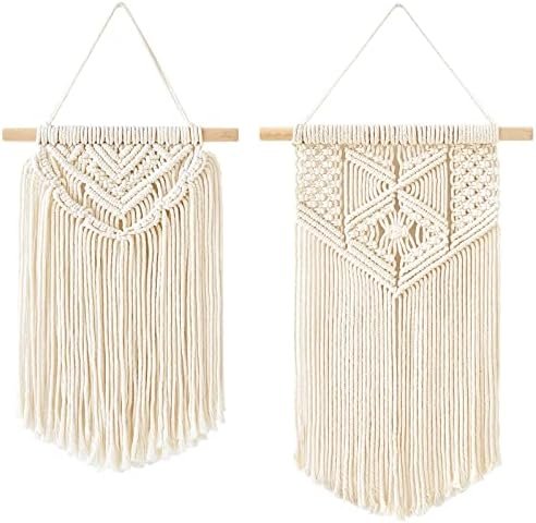 Mkono 2 Pcs Macrame Wall Hanging Boho Wall Art Decor Woven Chic Bohemian Room Decor for Bedroom Nursery Living Room Dorm Apartment, Small Size 13" L x 10" W and 16" L x 10" W