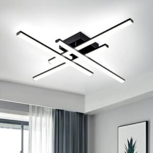 Modern LED Ceiling Light Fixture, Dimmable Close to Ceiling Light with Remote Control Black Flush Mount Chandelier Lighting Fixture, 3-Color Ceiling Lamp for Bedroom Living Room Kitchen Office