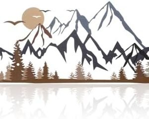 Mountain Range Metal Wall Art Decor Summit Metal Wall Sign Rustic Wall Art Mountain Wall Decor Forest Wall Decor Accent Home Decor Sign Mountain Scene Nature Wall Art, 17.5 x 5.3 Inch (Colorful)