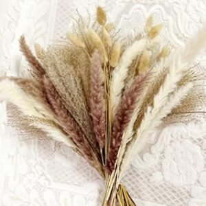 Natural Dried Pampas Grass, 60Pcs Pampas Grass Decor, Pompous Reed Grass Plants Boho Decor Wedding Decorations Boho Pampas Grass Flower Arrangements Home Decor