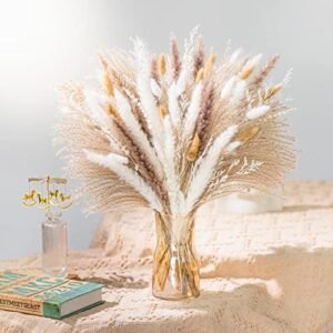 Natural Pampas Grass Mix Bouquet | Dried Pampas Bouquet for Wedding Boho Flowers Home Table Decor Desk Decor, Rustic Farmhouse Decor (93PCS)