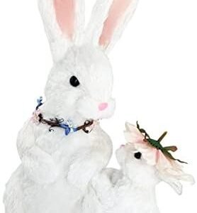 Nature Vibe 14 Inches Sisal Bunny Figurine Easter Home Decor,Mom n Baby White Easter Bunny Decorations for Spring Decor or Seasonal Parties,Cute Rabbit Decor Farm Animals as Easter Centerpieces