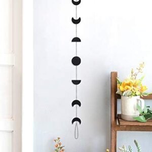 OCIOLI Moon Phase Wall Hanging Moon Phases Wall Art Moon Garland with Metal Chains for Wall Decor Bedroom Office Nursery Window Decorative Hanging Ornaments（Black）