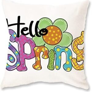 ONWAY Hello Spring Pillow Cover 16x16 Farmhouse Colorful Decor Throw Pillowcase Seasonal Outdoor Porch Decorative Cushion Case for Bed Sofa Couch Home Decorations