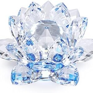 OwnMy Sparkle Crystal Lotus Flower Hue Reflection Feng Shui Home Decor with Gift Box (4 Inch/ 100MM Blue)