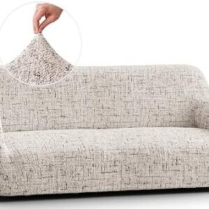 PAULATO BY GA.I.CO. Sofa Slipcover - Stretch Couch Cover - Stylish Cushion Sofa Cover - Polyester Fabric Slip Cover - 1-Piece Form Fit Washable Protector for Pet - Microfibra - Rustic White