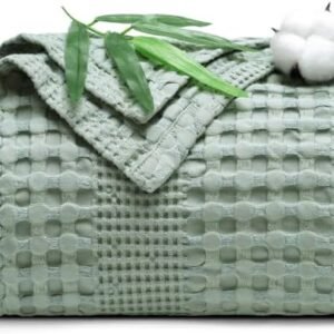 PHF Cooling Waffle Blanket King Size, Lightweight 60% Rayon Derived from Bamboo & 40% Cotton Breathable Blanket for Hot Sleepers, Soft and Luxury Blanket for Bed Couch and Sofa, 104"x90", Sage Green