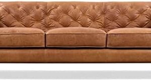 Poly & BARK Essex Leather Couch – 89-Inch Sofa with Tufted Back - Full Grain Leather Couch with Feather-Down Topper On Seating Surfaces – Vintage Pure-Aniline Italian Leather – Cognac Tan