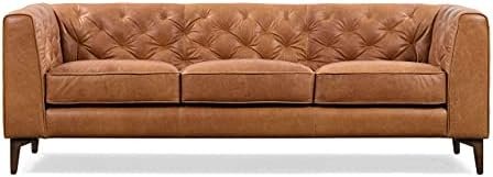 Poly & BARK Essex Leather Couch – 89-Inch Sofa with Tufted Back - Full Grain Leather Couch with Feather-Down Topper On Seating Surfaces – Vintage Pure-Aniline Italian Leather – Cognac Tan