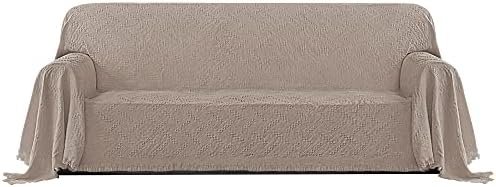 PureFit Geometric Jacquard Throw Sofa Cover - Textured Soft Washable Decorative Couch Covers for 3 Cushion Couch, Throw Cover with Tassels Furniture Protector for Pets, Kids (X-Large, Camel)