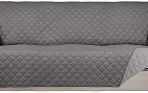 PureFit Reversible Quilted Sofa Cover, Water Resistant Slipcover Furniture Protector, Washable Couch Cover with Non Slip and Elastic Straps for Kids, Dogs, Pets (Sofa, Gray/Light Gray)