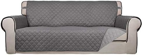 PureFit Reversible Quilted Sofa Cover, Water Resistant Slipcover Furniture Protector, Washable Couch Cover with Non Slip and Elastic Straps for Kids, Dogs, Pets (Sofa, Gray/Light Gray)